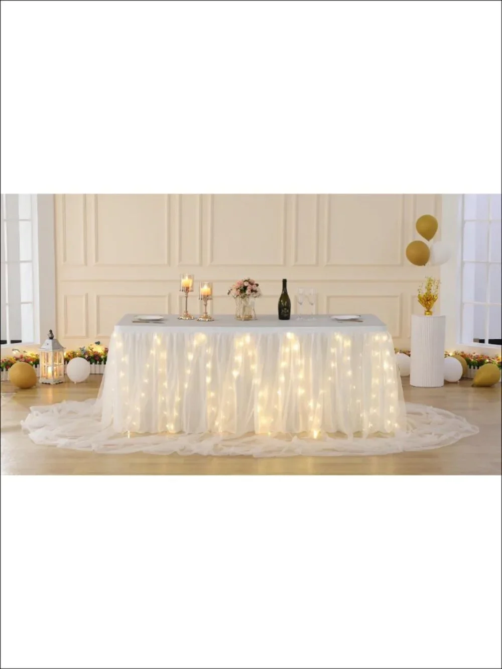 Tulle Tutu Table Skirt 14ft LED Light String for Rectangle Round Tables